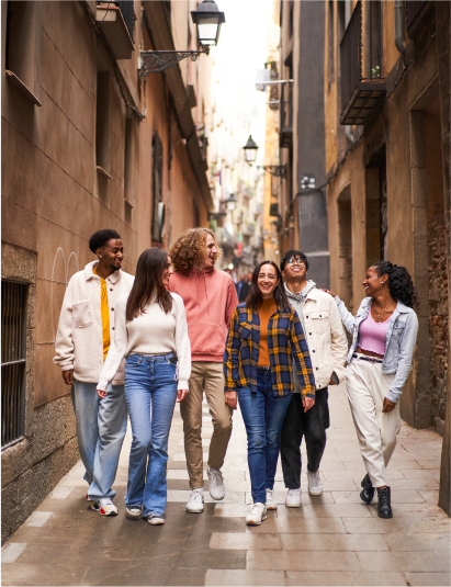 Group of students walking happily